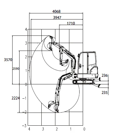 Minibagger F22E Arbeitsbereich
