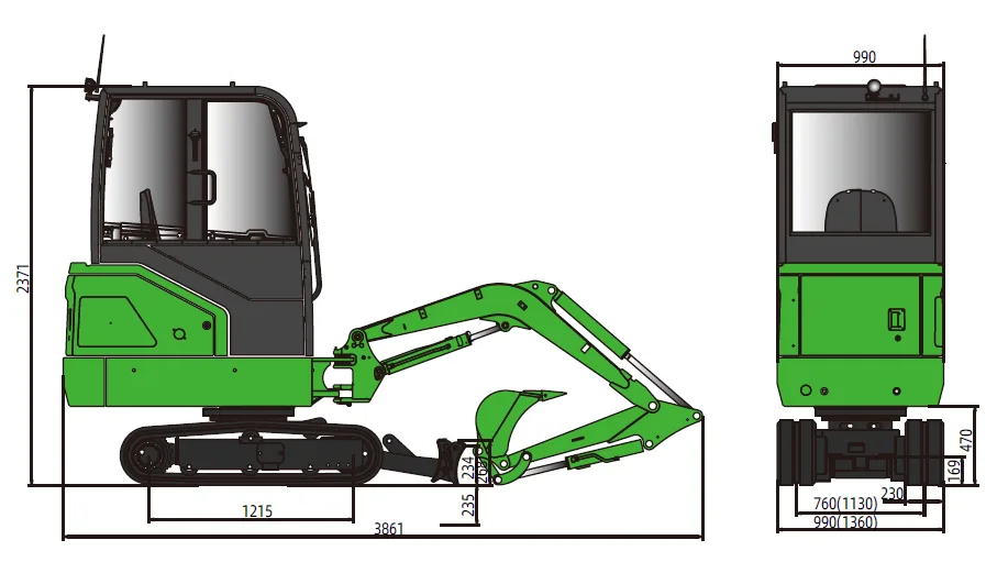 Minibagger F22E Gerätemaße