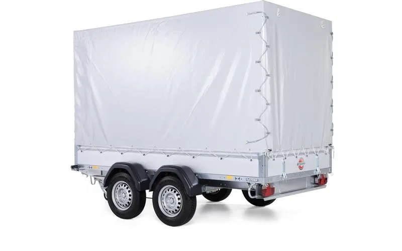 STEMA Kastenanhänger SySTEMA light 2.000 kg, 301x153 cm, Alu Bordwände, mit Plane grau und Spriegel 150 cm hoch