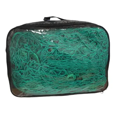 Teal-green tangled netting stored inside a clear zippered carrying case with a black border.