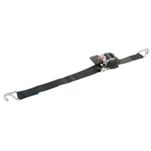 Black Ratchet Tie down Strap with Metal J hooks on Both Ends for Securing Cargo